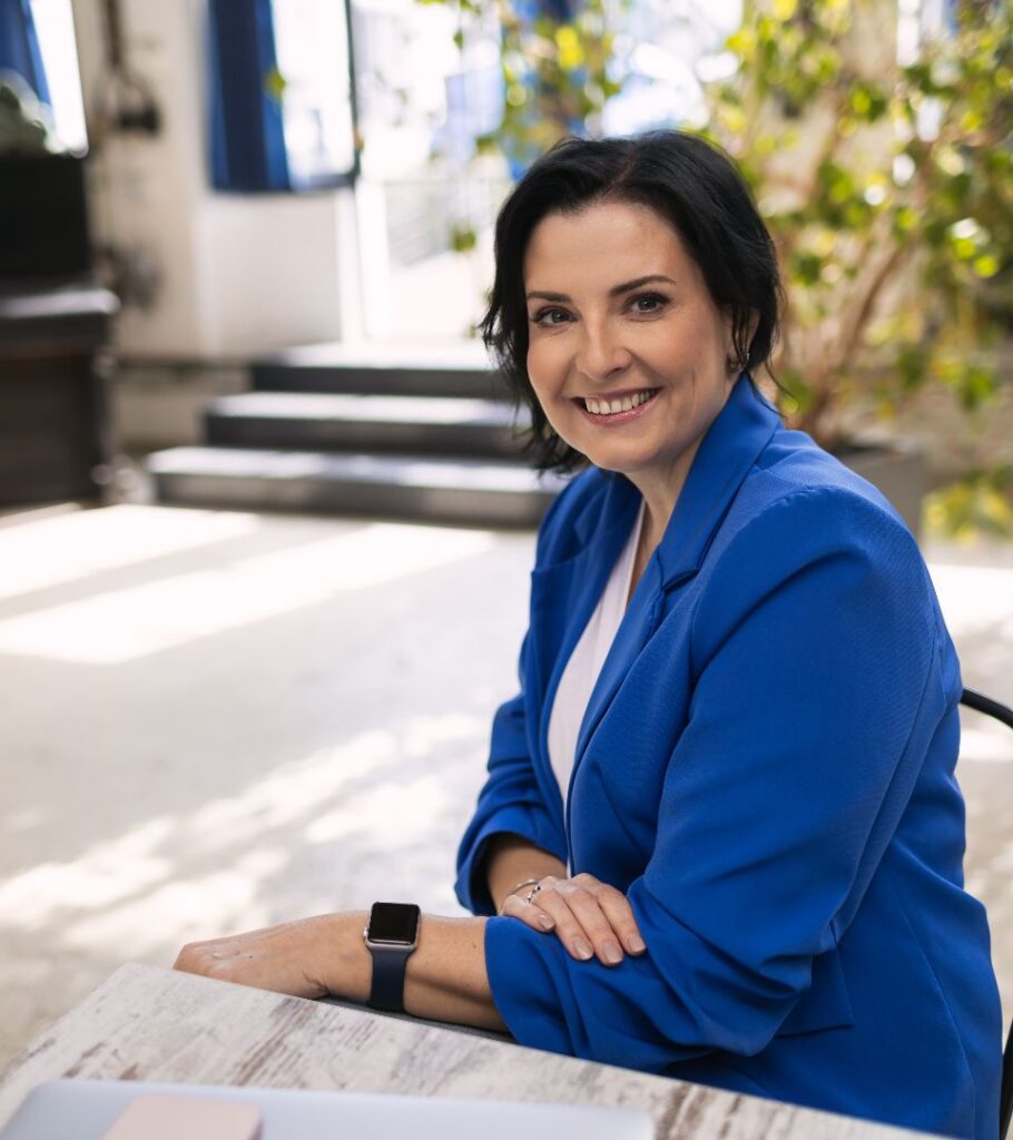 Martina Filipova in blue jacket