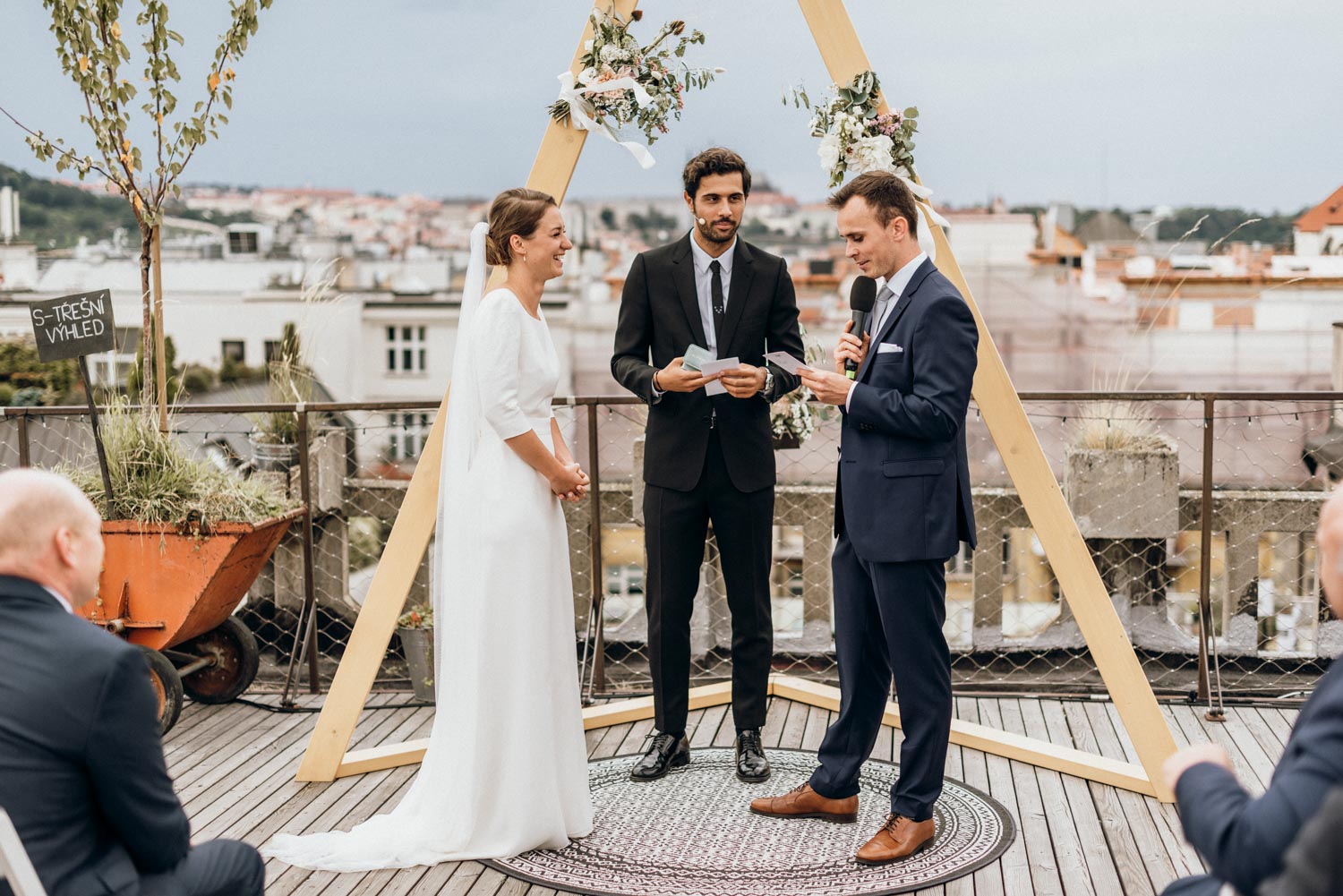 Wedding on rooftop of Lucerna in Prague